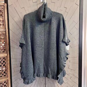 NWT UGG Jacey Wool Blend Cowl Sweater Poncho Ruffles Gray Grey One Size